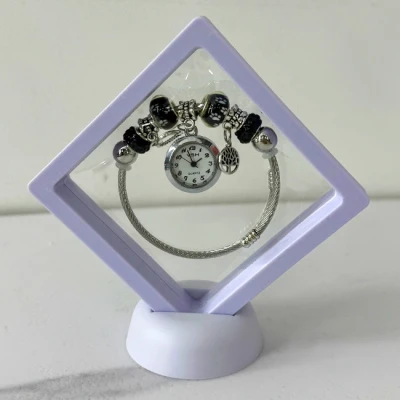 Imagine din Ceas elegant Silver VSH cu pandativ, margele tip Murano si bratara reglabila, Lila