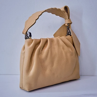 Imagine din Geanta dama, UrbanElegance, din piele naturala cu fundita decorativa si detalii hobo, Bej