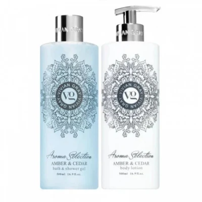 Imagine din Set cadou Vivian Gray Aroma Selection Amber &amp; Cedar, Unisex, Gel de dus, 500 ml + Lotiune corp,