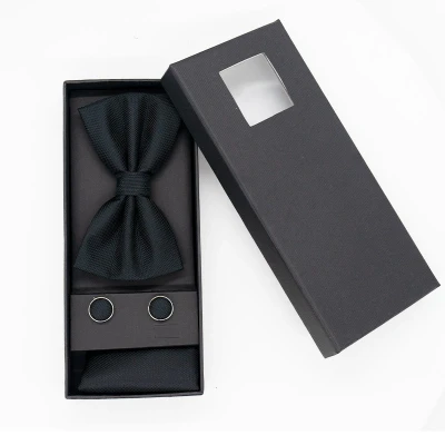 Imagine din Set 3 piese Elegant, pentru barbati, papion, buton si batista din stofa, negru, EG015