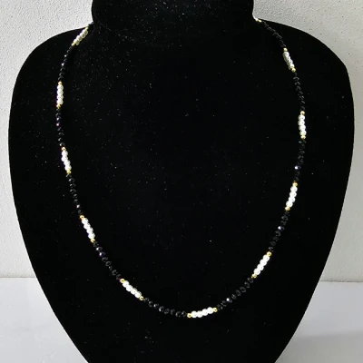 Imagine din Colier choker Tennis, cu margele fațetate si lungime reglabila, Negru