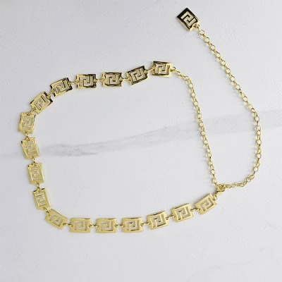 Imagine din Curea metalica decorativa Gold Maze, cu inchidere reglabila, Auriu