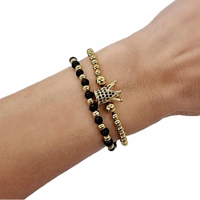 Imagine din Set Queen, doua bratari unisex, cu bile din inox si cristale de zirconiu (Tip: Bratari)