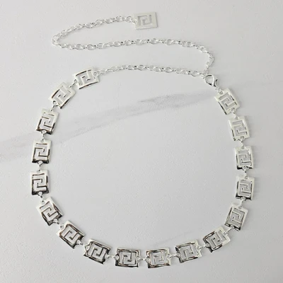 Imagine din Curea metalica decorativa Silver Maze, cu inchidere reglabila, Argintiu