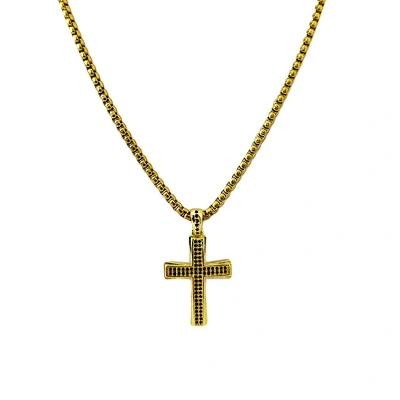 Imagine din Colier unisex din inox, Promise, cu pandativ tip cruce, ambalat in cutie deosebita, Auriu/Negru