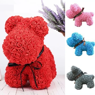Imagine din Catelusi floral gri din Trandafiri 40 cm, decorat manual, cutie cadou (Culoare: Gri)