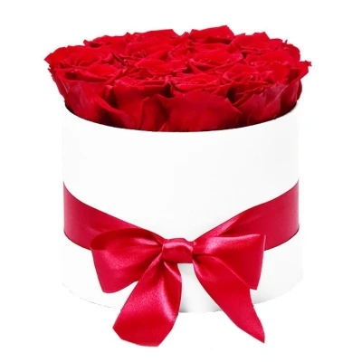 Imagine din Aranjament floral Trandafiri parfumati de sapun, in cutie alba Luxury M (Culoare produse: Mov)