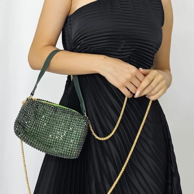 Imagine din Geanta plic, Sparkle cu strasuri din pietre semipretioase, Verde