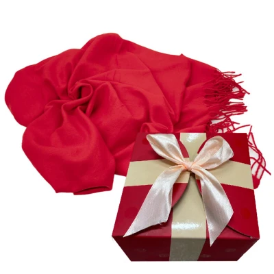 Imagine din Esarfa tip sal, din material gros cu casmir, in cutie cadou, Rosu, 180x75 cm (Dimensiune: 180x75)