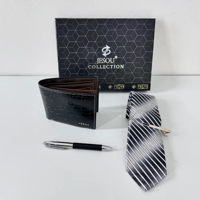 Imagine din Set pentru barbati JESOU COLLECTION, cutie cu portofel, cravata ac, si pix, Gri