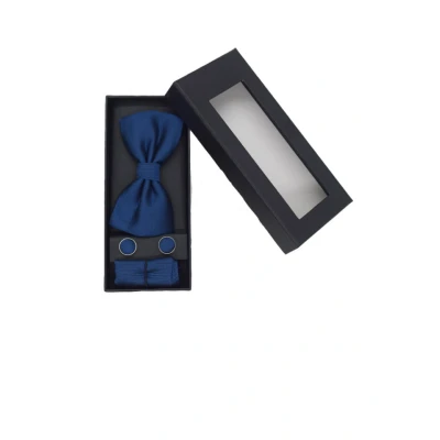 Imagine din Set 3 piese Elegant, pentru barbati, papion, buton si batista din stofa, albastru, EG013