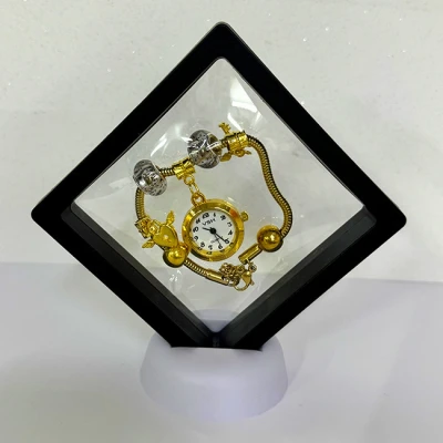 Imagine din Ceas elegant Gold VSH cu pandativ, margele tip Murano si bratara reglabila, Negru