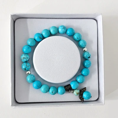 Imagine din Brățară Amethyst Turquoise, din pietre semiprețioase si charm aripi de inger, in cutie cadou