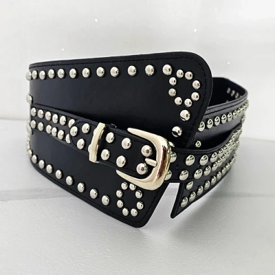 Imagine din Centura corset cu catarama Teo Star, elastica, din piele ecologica detalii metalice, Negru