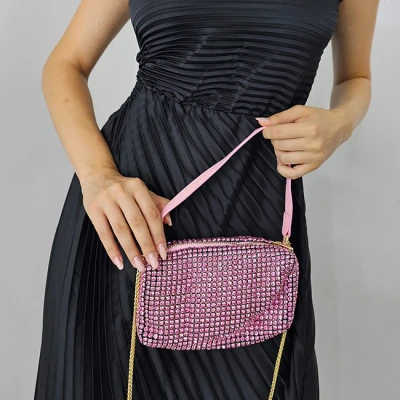 Imagine din Geanta plic, Sparkle cu strasuri din pietre semipretioase, Roz