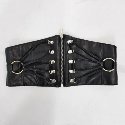Imagine din Centura corset Tez, din piele ecologica, elastica, cu fermoar si detalii metalice, Negru