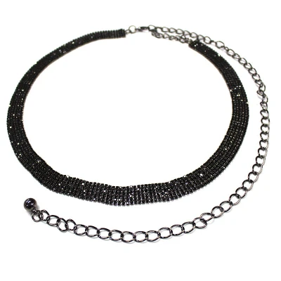 Imagine din Curea metalica decorativa cu lant reglabil si pietre artizanale, Sandy, Negru