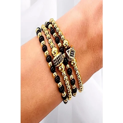 Imagine din Set Precious, patru bratari unisex, cu bile din inox, si cristale de zirconiu (Tip: Bratari)