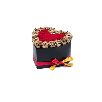 Imagine din Aranjament floral inima cu trandafiri de sapun Gold Lux, Rosu margini aurii (Culoare: gold)
