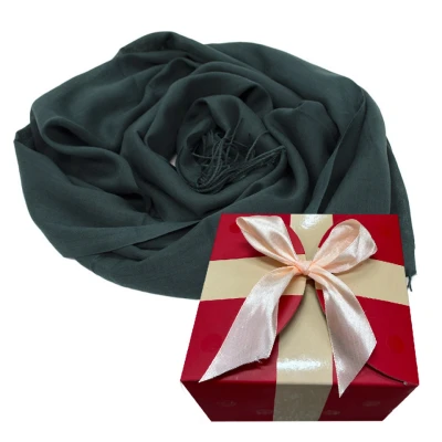 Imagine din Esarfa tip sal, din material subtire cu casmir, in cutie cadou, Verde inchis, 178x72 cm (Pentru: Femei)