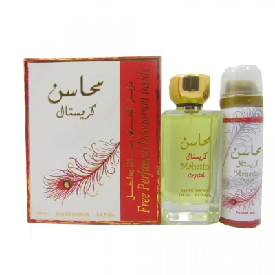 Imagine din Parfum Lattafa, Mahasin Crystal, Femei, Apa de 100 ml + deodorant 50 (Gramaj: Parfum)