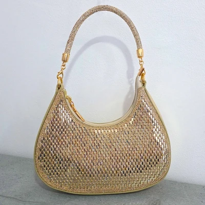 Imagine din Geanta de seara FIZ HOBO, cu strass si toarta detasabila, AURIU