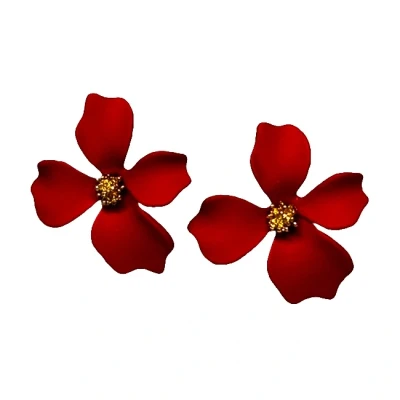 Imagine din Cercei A Little Magic, cu design floral si prindere tija, Rosu