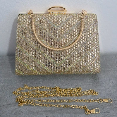 Imagine din Geanta clutch pentru evenimente SUN POP, cu strasuri multicolore, AURIU