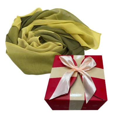 Imagine din Esarfa satinata de dama, in cutie cadou, Verde olive galben, 163x50 cm (Pentru: Femei)
