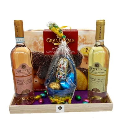 Imagine din Pachet HappyEaster, Bottega Pinot Grigio, Sauvignon, Panettone Granducale 750g, Cosuletul Nicole Choco si 8 ousoare de ciocolata (Culoare: